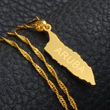 Anniyo Aruba Map Pendant Necklace Thin Chain Gold Color Curacao Jewelry for Caribbean Sea Regional islands #011921