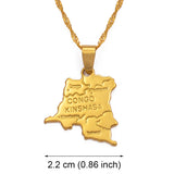 Anniyo Democratic Republic of the Congo Small Map Gold Color DRC Pendant Necklace Chain 45cm/60cm Jewelry For Women Girl #201610
