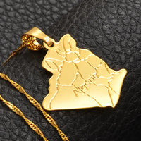 Anniyo Country Algeria Map Necklace Pendant Gold Color Trendy Jewelry Map of Algeria Necklaces #049302