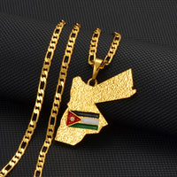 Anniyo The Hashemite Kingdom of Jordan Map Flag Pendant Necklace for Women Men Unisex Gold Color Jewelry Gift @117106