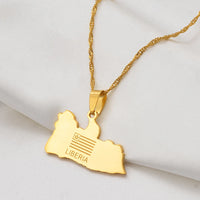 Anniyo LIBERIA Map Flag Gold Color Charms Pendant Necklaces Liberians Jewellery Middle East #001021