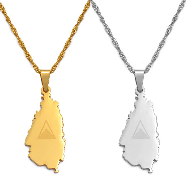 Anniyo Saint Lucia Map Flag Necklaces for Women Girl Silver Color Gold Color St. Lucia Pendant Jewelry #039621