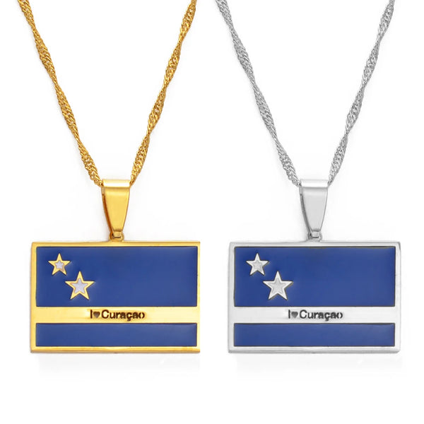 Anniyo I Love Curacao Flag Necklaces for Women Girls Gold Color/Silver Color Jewelry @151721