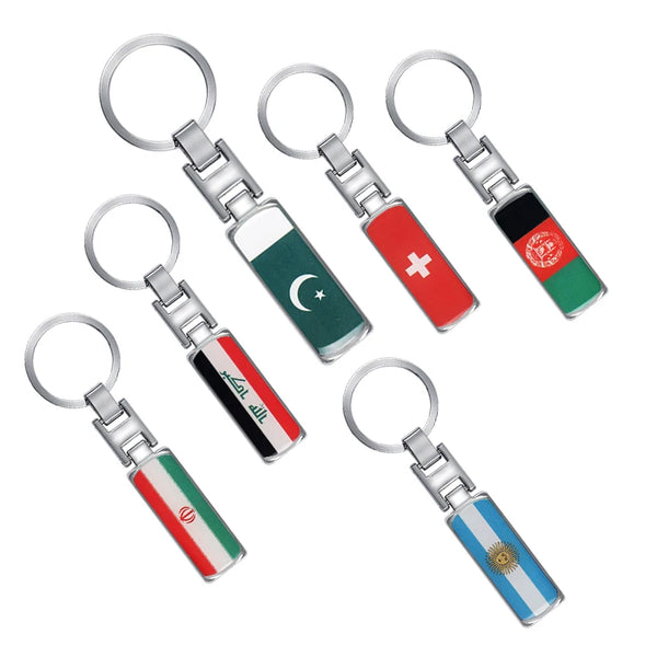 3D Metal Car Keychain Key Chain Key Ring For Iran Argentina Pakistan Switzerland Iraq Afghanistan China National Flag Badge Logo