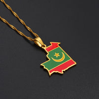 Anniyo Mauritania Map & Flag Pendant Necklace for Women/Men,Gold Color Mauritanian Jewelry Maps  #255121