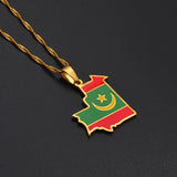 Anniyo Mauritania Map & Flag Pendant Necklace for Women/Men,Gold Color Mauritanian Jewelry Maps  #255121