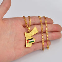 Anniyo The Hashemite Kingdom of Jordan Map Flag Pendant Necklace for Women Men Unisex Gold Color Jewelry Gift @117106