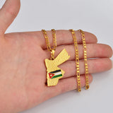 Anniyo The Hashemite Kingdom of Jordan Map Flag Pendant Necklace for Women Men Unisex Gold Color Jewelry Gift @117106