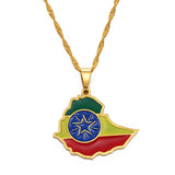 Anniye Ethiopian Map Flag Pendant Necklaces Gold Color/Silver Color Jewelry Africa Ethiopia National Flag Necklace Maps #148621