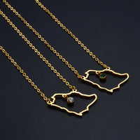 Anniyo Saudi Arabia Map With Green Stone Gold Color Charm Pendant Necklace Kingdom of Saudi Arabia Jewelry Women Girls  #266221