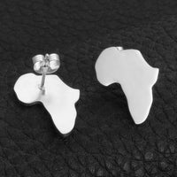 Anniyo 1.9CM Africa Map Stud Earrings Women Girls,Gold Plated,Silver Color Stainless Steel African Jewelry Party Wedding #131821