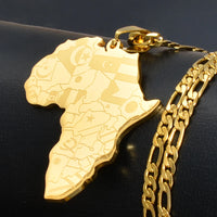 Anniyo Africa Map Wth Country Flags Pendant Necklaces for Men Women Unisex,Gold Plated Congo Ghana Nigeria Jewelry #035321