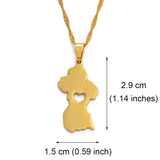 Anniyo Heart Guyana Map Pendant Necklaces Gold Color Guayana Jewelry Republic of Guyana #006221