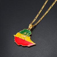 Anniyo 4.7CM Ethiopian Map Flag Pendant Necklace for Women Men Gold Color Ethiopia Jewelry Map Chains @008606