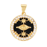 Nature Stone Black Agate Sun Star Love Compass Charm Pendant,18K Gold Plated,Jewelry Necklace Bracelet Accessories Supplies M56