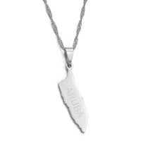 Anniyo Aruba Map Pendant Necklace Thin Chain Gold Color Curacao Jewelry for Caribbean Sea Regional islands #011921