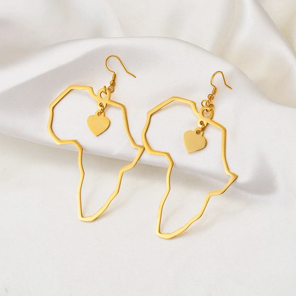 Anniyo 7CM/2.6CM/3.5CM Africa Map Big Earrings Exaggerate Earring Heart African Jewelry Traditional Ethnic Hyperbole #232721