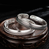 ANENJERY Wave Pattern Cuff Bracelets&Bangles For Men Retro Handmade Thai Silver Jewelry