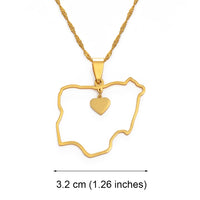 Anniyo Nigeria Map Pendant Necklaces Heart Nigerian Maps Jewelry  Gold Color Maps #154221