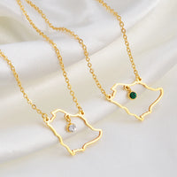 Anniyo Saudi Arabia Map With Green Stone Gold Color Charm Pendant Necklace Kingdom of Saudi Arabia Jewelry Women Girls  #266221
