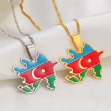 Anniyo Azerbaijan Map Flags Pendant Necklaces Azerbaycan Jewelry Stainless Steel #174821
