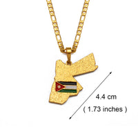 Anniyo The Hashemite Kingdom of Jordan Map Flag Pendant Necklace for Women Men Unisex Gold Color Jewelry Gift @117106