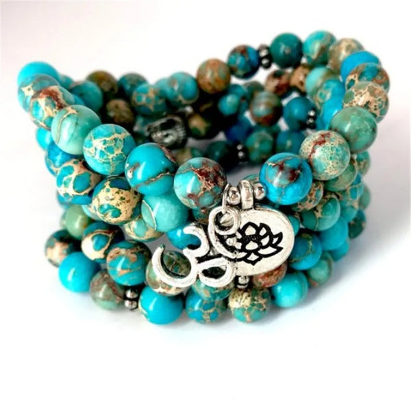 8mm Imperial Jasper Gemstone 108 Beads Mala Necklace Chakra Cuff Buddhist Yoga Mala Healing Handmade Natural Prayer
