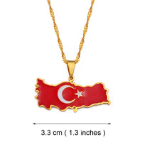 Anniyo Turkey Map Flag Necklace Pendant Women Turkish Silver Color/Gold Color Jewelry Turkiye Cumhuriyeti #208121