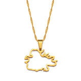 Anniyo Antigua Outline Pendant Necklaces for Women Girls Jewelry Waladli Wadadli Maps #269621