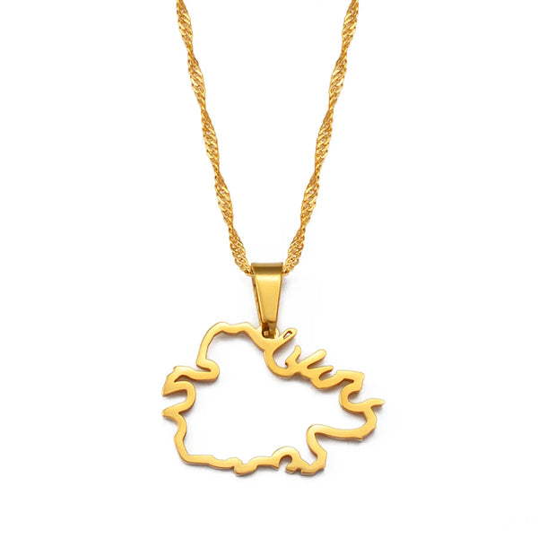 Anniyo Antigua Outline Pendant Necklaces for Women Girls Jewelry Waladli Wadadli Maps #269621