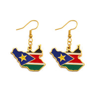 Anniyo South Sudan Map Flag Earrings for Women Girls Gold Color Jewelry South Sudanese Maps Ethnic  #231421