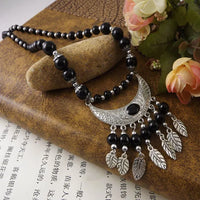 Bohemia Vintage Ethnic Leaf Red Stone Tassel Necklace For Women Gypsy Sliver Color Long Chain Necklace For Girls Tibetan Jewelry