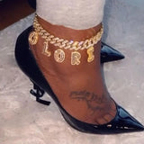 Customized Baguette 26 Initials Name Anklet Bracelet For Women Bling A-Z Letter Cuban Ankle Chain Beach Sandals Holiday Jewelry