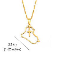 Anniyo Heart Iraq Map and Cross Pendant Necklace Silver Color/Gold Color Jewelry Map Of Iraq Necklaces #235721