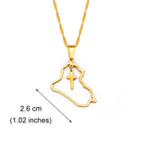 Anniyo Heart Iraq Map and Cross Pendant Necklace Silver Color/Gold Color Jewelry Map Of Iraq Necklaces #235721