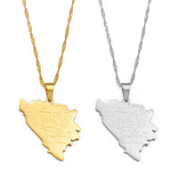 Anniyo Bosnia and Herzegovina Map With City Name Pendant Necklaces Bosna Hercegovina Jewelry #258021