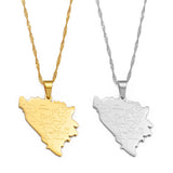 Anniyo Bosnia and Herzegovina Map With City Name Pendant Necklaces Bosna Hercegovina Jewelry #258021