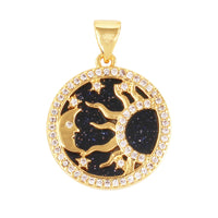 Nature Stone Black Agate Sun Star Love Compass Charm Pendant,18K Gold Plated,Jewelry Necklace Bracelet Accessories Supplies M56