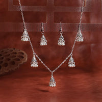 Indian Women Jewelry Silver Color Bells Earring/Necklace Set Bijoux Wedding Jewelry Hangers Bohemia Jhumka Earrings Hangers