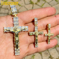 Iced Out Jesus Cross Pendant Necklace For Men Women Gold Color Bling 5A Geometric Zircon Religion Fashion Hip Hop Jewelry