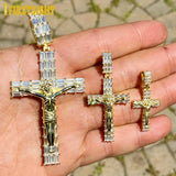Iced Out Jesus Cross Pendant Necklace For Men Women Gold Color Bling 5A Geometric Zircon Religion Fashion Hip Hop Jewelry
