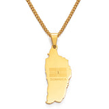 Anniyo The Commonwealth of Dominica Map & Flag Pendant Chain Necklaces Dominica Maps Stainless Steel Jewelry @054521