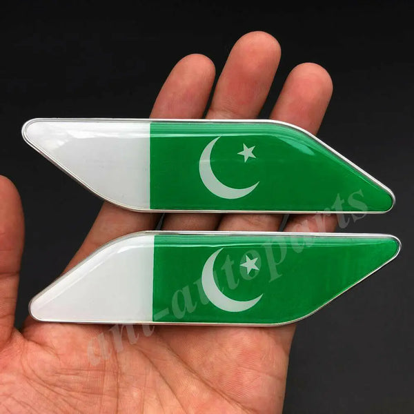 Pair Metal Pakistan Flag Car Fender Emblem Side Badge Decals Sticker Fairing