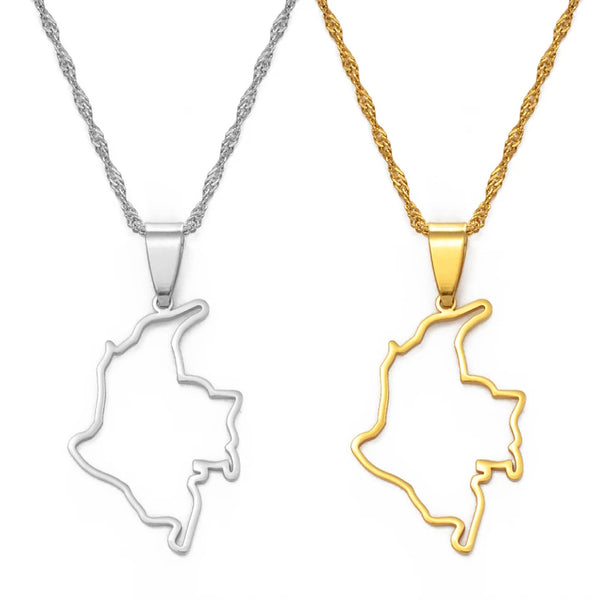 Anniyo 3.1cm Outline Colombia Map Pendant Necklace Silver Color/Gold Color Jewelry Map of Colombian Chains #200321