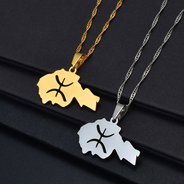 Anniyo Africa Map Berbers Pendant Necklaces African Berber Jewelry for Amazigh Women Men @252021