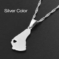 Anniyo 2.3CM Silver Color/Gold Color Map of the Barbados Island Pendant Necklaces Heart Barbados Maps Jewelry #122521