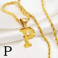 Anniyo A-Z Letters Necklaces Women Men Gold Plated Initial Pendant Rope Chain English Letter Jewelry Alphabet African #058002B
