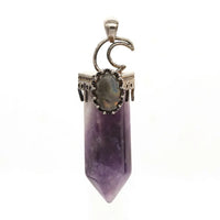 Natural Amethyst Rose Quartz Crystal Lapis Lazuli Labradorite Hexagon Moon Black Agate Tiger Eye Stone Pendant Jewelry For Women