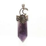 Natural Amethyst Rose Quartz Crystal Lapis Lazuli Labradorite Hexagon Moon Black Agate Tiger Eye Stone Pendant Jewelry For Women