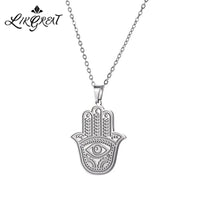 LIKGREAT Hand of Fatima Hamsa Pendant Necklace for Women Stainless Steel Classic Evil Eye Charms Choker Jewelry Gifts